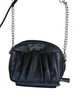 Jessica Simpson Black Pleated Leather Crossbody Bag with Silver Chain